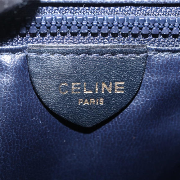 CELINE Shoulder Bag Leather Navy Gold Auth 206422A
