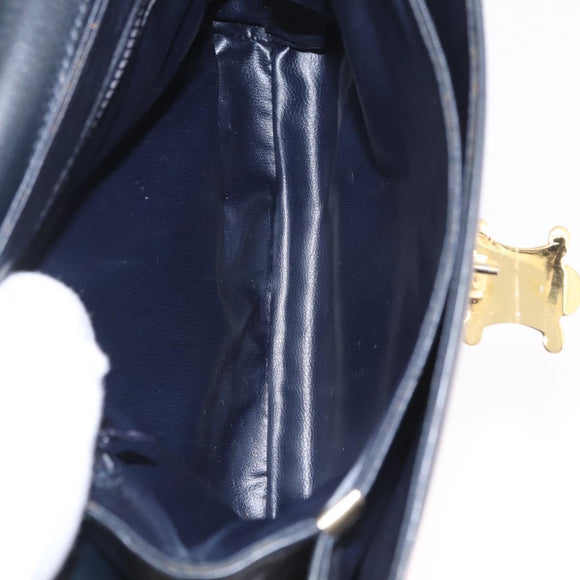 CELINE Shoulder Bag Leather Navy Gold Auth 206422A