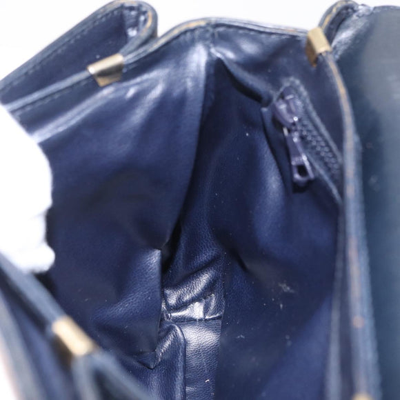 CELINE Shoulder Bag Leather Navy Gold Auth 206422A