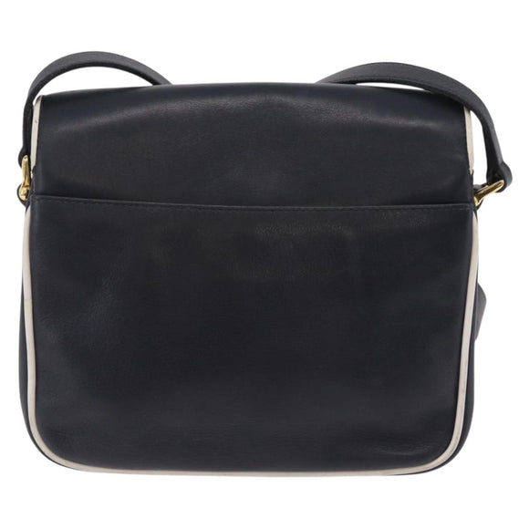 CELINE Shoulder Bag Leather Navy Gold Auth 206422A