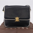CELINE Shoulder Bag Leather Navy Gold Auth 206422A-12
