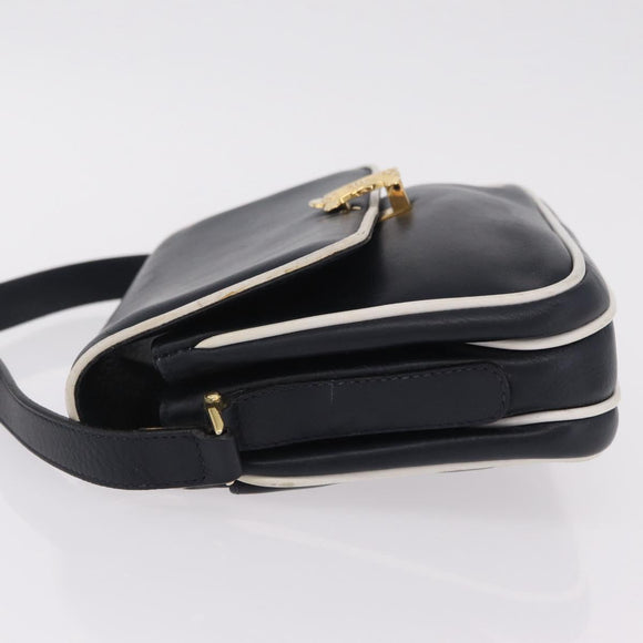 CELINE Shoulder Bag Leather Navy Gold Auth 206422A