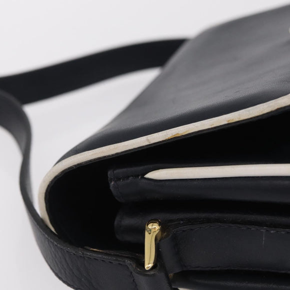 CELINE Shoulder Bag Leather Navy Gold Auth 206422A