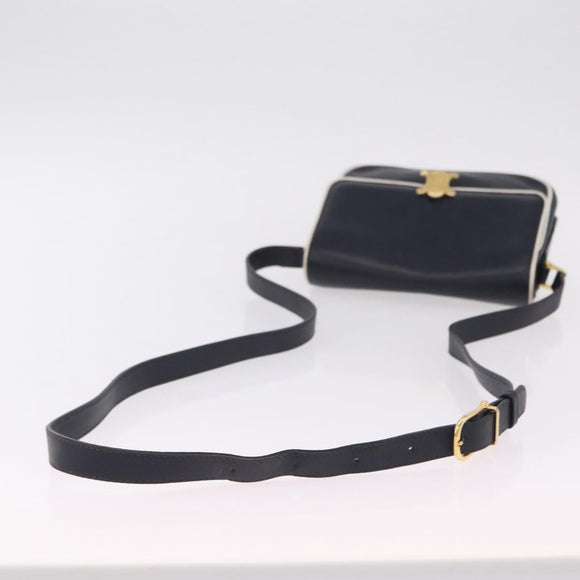 CELINE Shoulder Bag Leather Navy Gold Auth 206422A