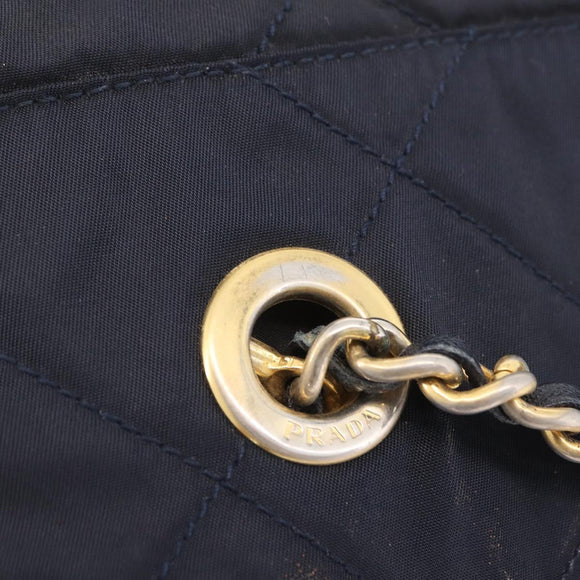 PRADA Chain Shoulder Bag Nylon Navy Gold Auth 206423