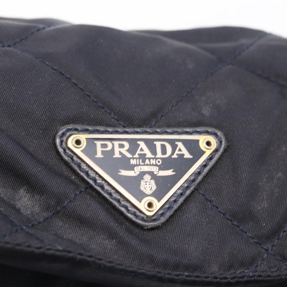 PRADA Chain Shoulder Bag Nylon Navy Gold Auth 206423
