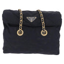 PRADA Chain Shoulder Bag Nylon Navy Gold Auth 206423-2