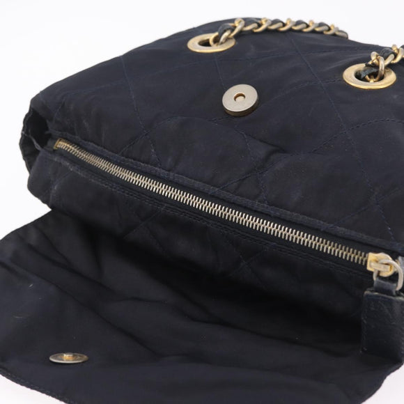 PRADA Chain Shoulder Bag Nylon Navy Gold Auth 206423