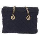 PRADA Chain Shoulder Bag Nylon Navy Gold Auth 206423-3