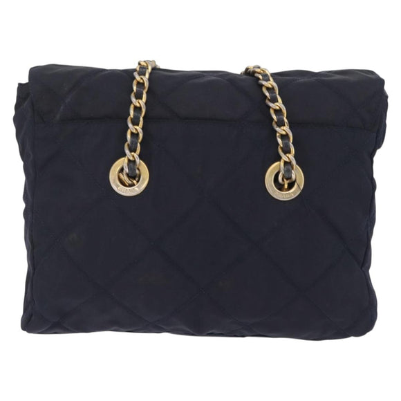 PRADA Chain Shoulder Bag Nylon Navy Gold Auth 206423