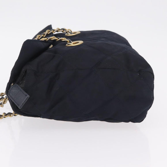 PRADA Chain Shoulder Bag Nylon Navy Gold Auth 206423
