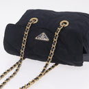PRADA Chain Shoulder Bag Nylon Navy Gold Auth 206423-8