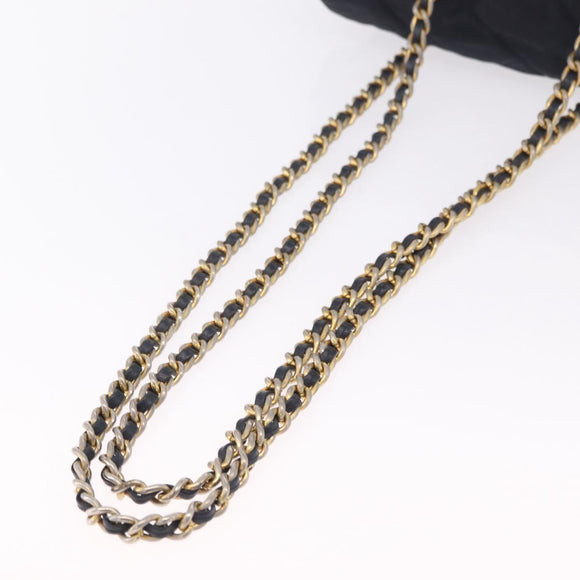 PRADA Chain Shoulder Bag Nylon Navy Gold Auth 206423