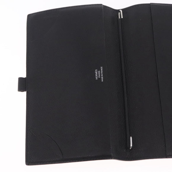 HERMES Agenda Vision Day Planner Cover Leather Black Silver Auth 206425