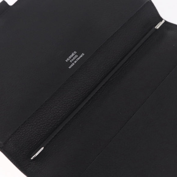 HERMES Agenda Vision Day Planner Cover Leather Black Silver Auth 206425
