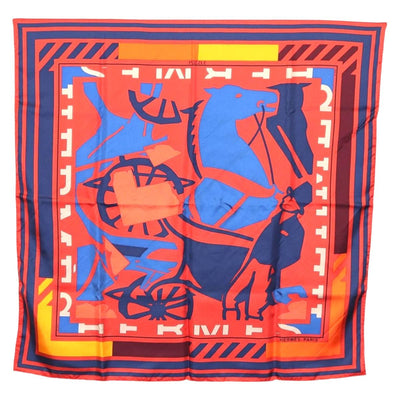 HERMES Carre 90 Scarf ""PUZZLE"" Silk Orange Auth 206427M