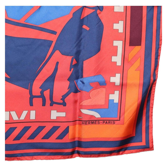 HERMES Carre 90 Scarf ""PUZZLE"" Silk Orange Auth 206427M