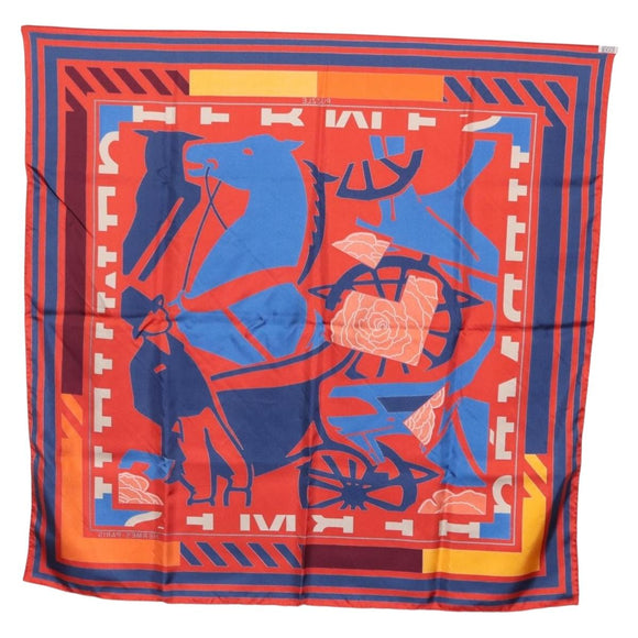 HERMES Carre 90 Scarf ""PUZZLE"" Silk Orange Auth 206427M