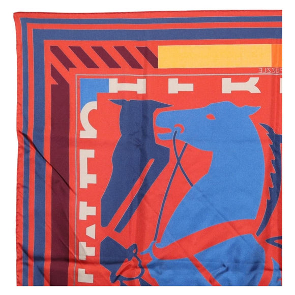 HERMES Carre 90 Scarf ""PUZZLE"" Silk Orange Auth 206427M