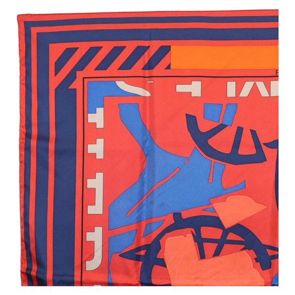 HERMES Carre 90 Scarf ""PUZZLE"" Silk Orange Auth 206427M