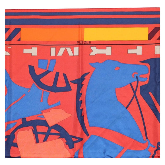 HERMES Carre 90 Scarf ""PUZZLE"" Silk Orange Auth 206427M