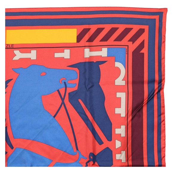 HERMES Carre 90 Scarf ""PUZZLE"" Silk Orange Auth 206427M