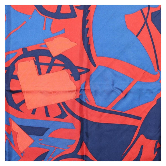 HERMES Carre 90 Scarf ""PUZZLE"" Silk Orange Auth 206427M