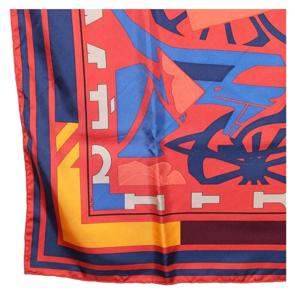HERMES Carre 90 Scarf ""PUZZLE"" Silk Orange Auth 206427M