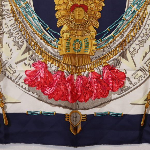 HERMES Carre 90 Scarf ”Mexico” Silk Navy Auth 206428
