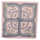 HERMES Carre 90 Scarf ”V0ITURES PANIERS” Silk Pink Auth 206429-1