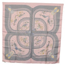 HERMES Carre 90 Scarf ”V0ITURES PANIERS” Silk Pink Auth 206429-13