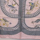 HERMES Carre 90 Scarf ”V0ITURES PANIERS” Silk Pink Auth 206429-9
