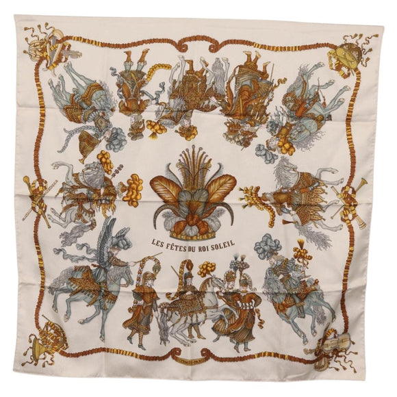 HERMES Carre 90 Scarf ”LES FETES DU ROI SOLEIL” Silk White Auth 206431
