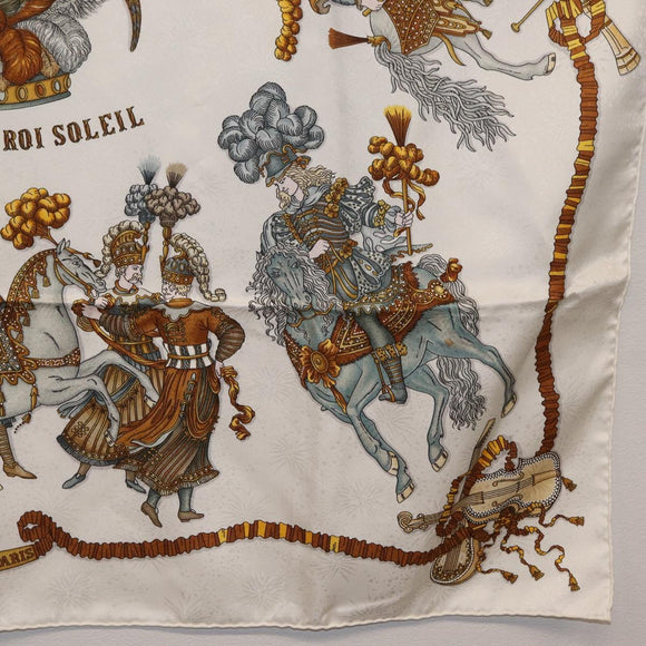 HERMES Carre 90 Scarf ”LES FETES DU ROI SOLEIL” Silk White Auth 206431