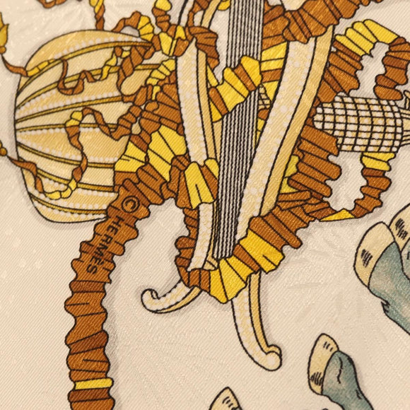 HERMES Carre 90 Scarf ”LES FETES DU ROI SOLEIL” Silk White Auth 206431