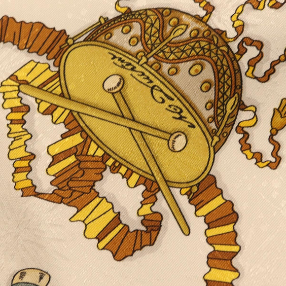 HERMES Carre 90 Scarf ”LES FETES DU ROI SOLEIL” Silk White Auth 206431