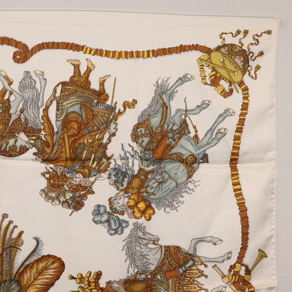 HERMES Carre 90 Scarf ”LES FETES DU ROI SOLEIL” Silk White Auth 206431