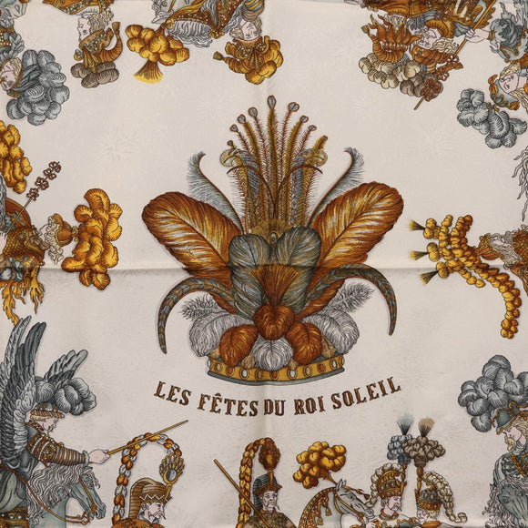 HERMES Carre 90 Scarf ”LES FETES DU ROI SOLEIL” Silk White Auth 206431