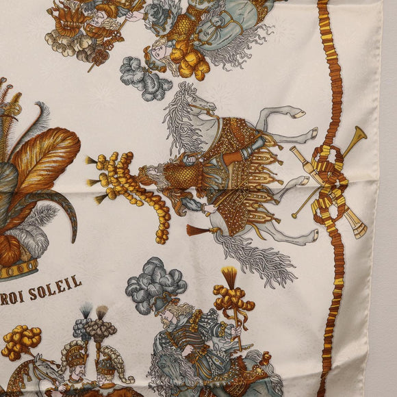 HERMES Carre 90 Scarf ”LES FETES DU ROI SOLEIL” Silk White Auth 206431