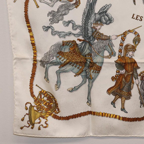 HERMES Carre 90 Scarf ”LES FETES DU ROI SOLEIL” Silk White Auth 206431