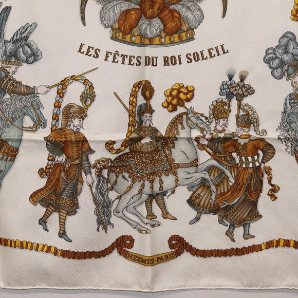 HERMES Carre 90 Scarf ”LES FETES DU ROI SOLEIL” Silk White Auth 206431
