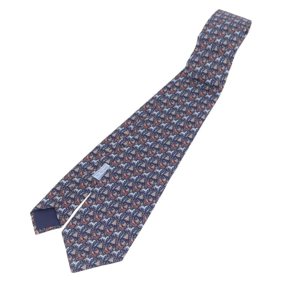 HERMES Necktie Silk Navy Auth 206433M