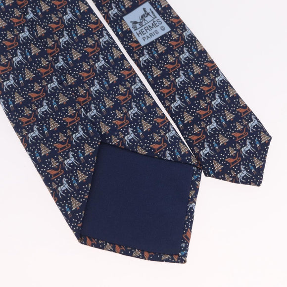 HERMES Necktie Silk Navy Auth 206433M