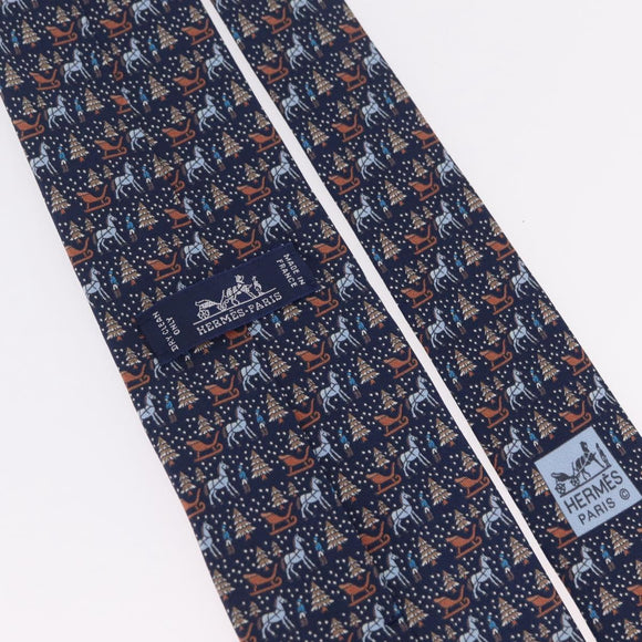 HERMES Necktie Silk Navy Auth 206433M