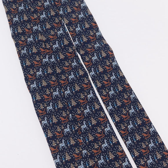HERMES Necktie Silk Navy Auth 206433M