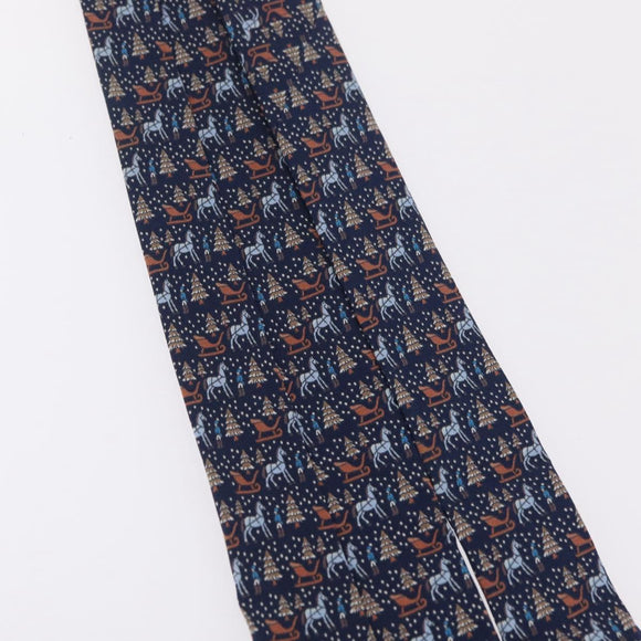 HERMES Necktie Silk Navy Auth 206433M
