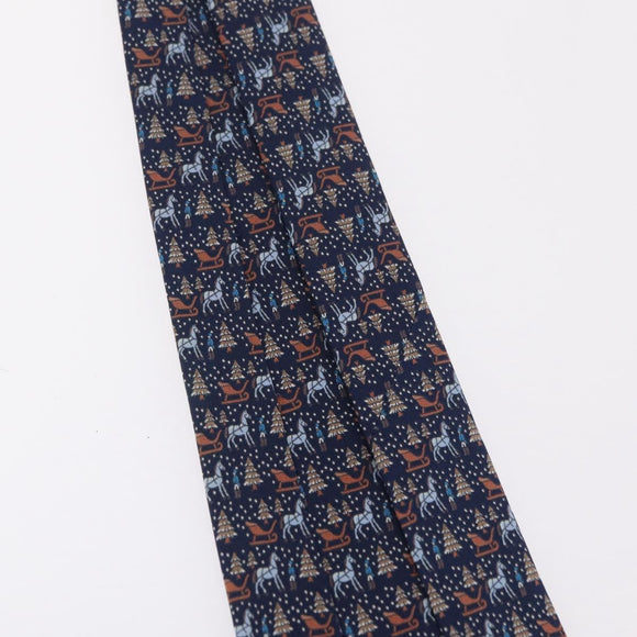 HERMES Necktie Silk Navy Auth 206433M