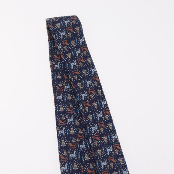 HERMES Necktie Silk Navy Auth 206433M