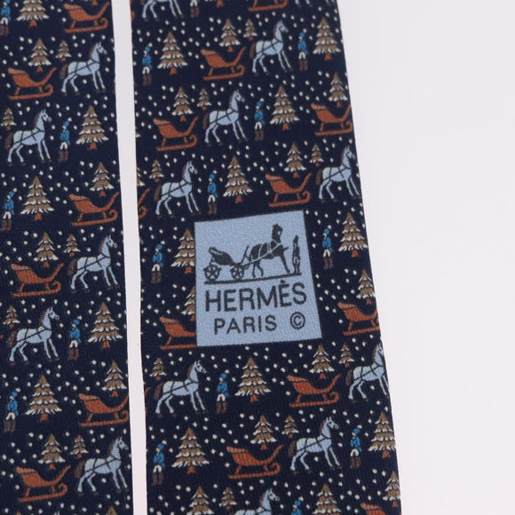 HERMES Necktie Silk Navy Auth 206433M