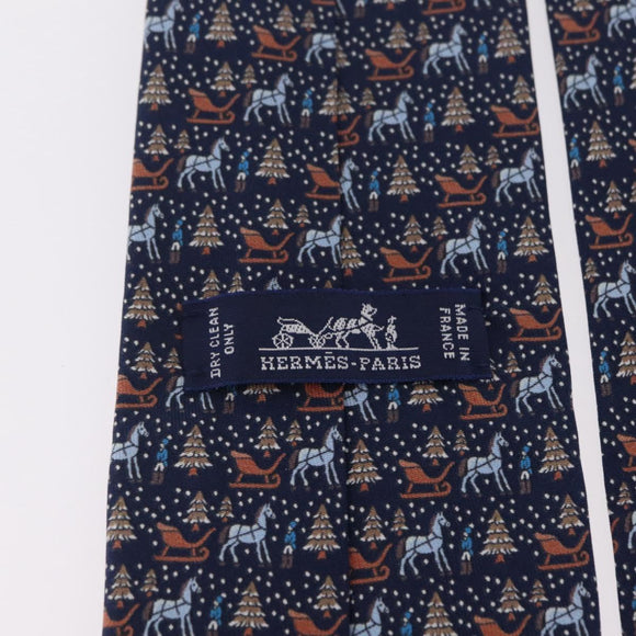 HERMES Necktie Silk Navy Auth 206433M